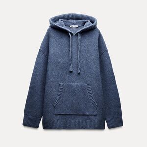 *LAST ONE* ZARA Oversized Hooded Knit Sweater Tunic Size XS/S  M/L Blue Marl NEW